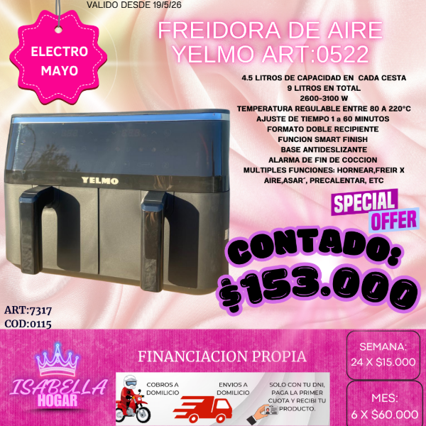 Producto - FREIDORA DE AIRE DOBLE CESTA YELMO