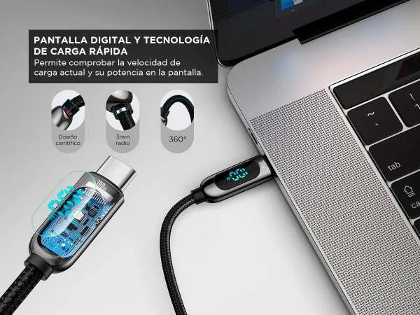 Producto - Cable Type-C a Type-C -display digital -carga rapida 100w -aleación de zinc + tr - 2