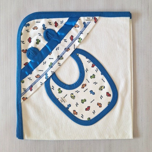 Producto - Mantita Recibidora + Babero Autitos Azul