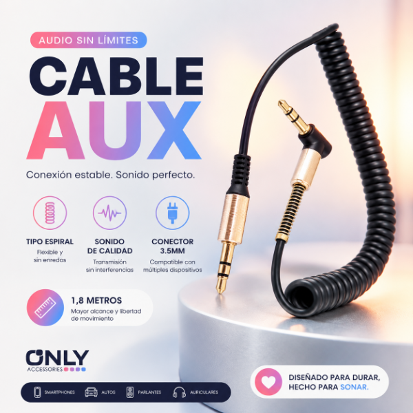Producto - CABLE AUX 3.5 MOD69 1,8 METROS ESPIRAL NEGRO
