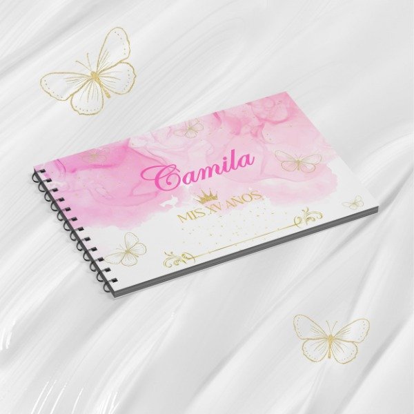 Producto - Kit Imprimible Libro De Firmas Mis 15 años - ABSTRACTO ROSA Y DORADO
