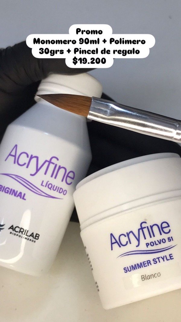 Producto - 1 Monómero 90ml + 1 Polímero ACRYFINE + 1 Pincel de Regalo