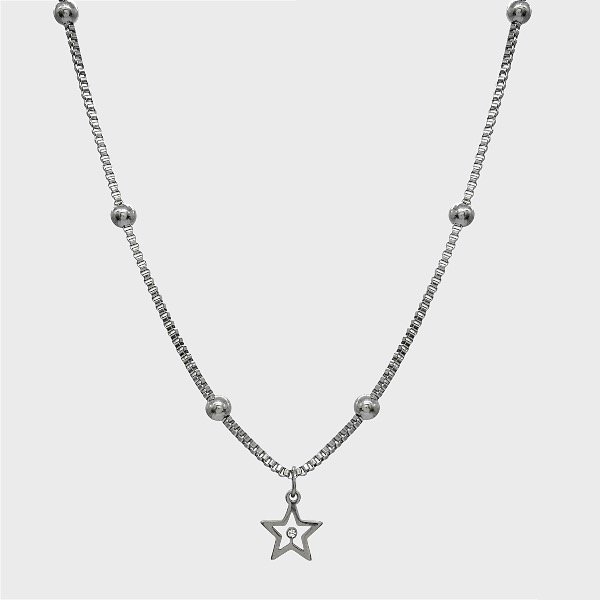 Producto - Collar de acero quirúrgico - 39 a 44cm - Cuadrada - Bolitas - Estrella