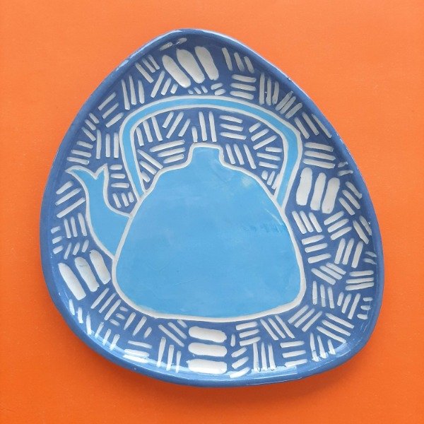 Producto - Plato irregular grande Pava azul