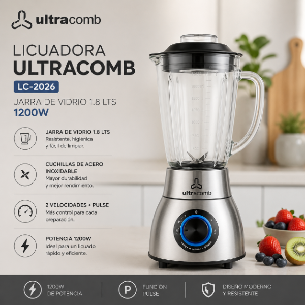 Producto - LICUADORA ULTRACOMB JARRA DE VIDRIO 1.8LTS 1200W LC-2026 INOXIDABLE