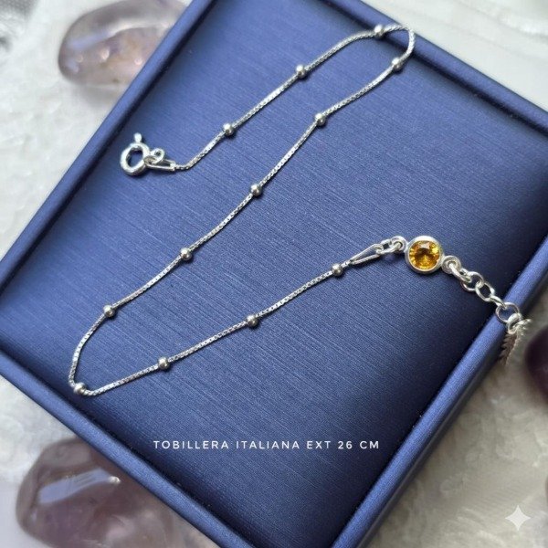 Producto - Tobillera italiana valenciana con esferas y piedra ámbar