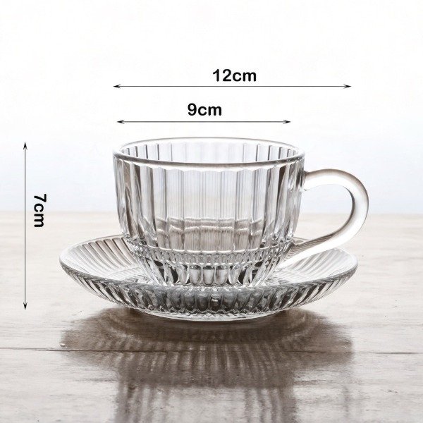 Producto - SET DE TE 6 TAZAS CON PLATO DE VIDRIO 230ML DELI GLASS PREMIUM - 3