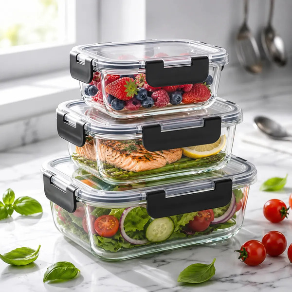 Producto - Set X3 recipientes hermetico -vidrio -apto microondas/horno/freezer/heladera - 0