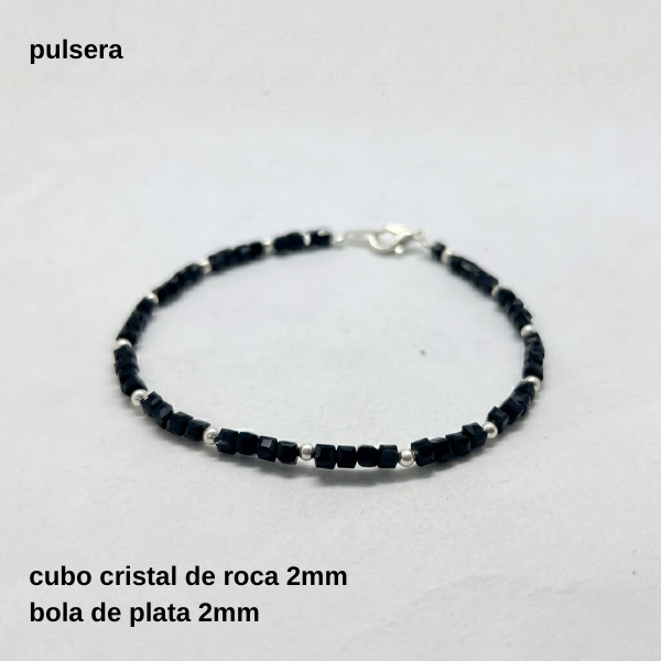 Producto - PULS #FP - Pulsera cristal de roca cuadrado 2mm y bola de plata 2mm (DOLAR)