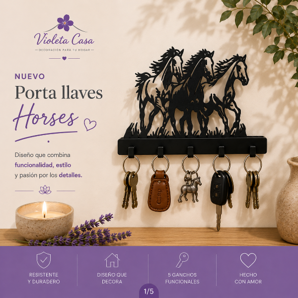 Producto - Portallaves Horses  5 ganchos - 1