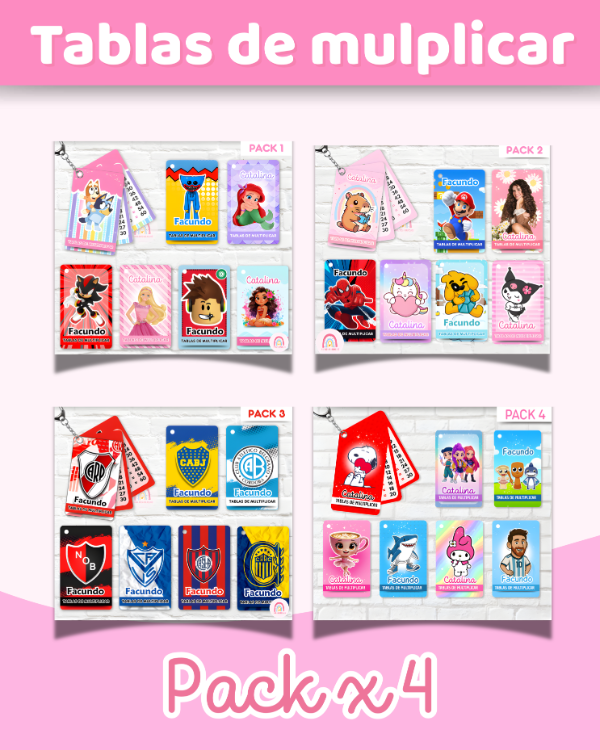 Producto - Súper Kit Imprimible Tablas de Multiplicar - 4 Packs Completos