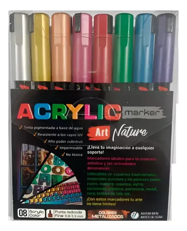 Producto - Marcador acrílico Art Nature colores metalizados punta gruesa x8 u