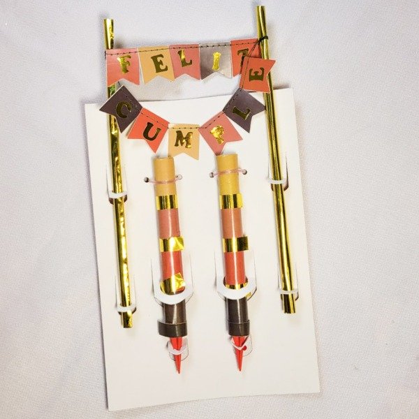 Producto - Set banderines FELIZ CUMPLE + bengalas naranja, rojo, negro y dorado