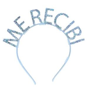 Producto - Vincha plastica con brillo ME RECIBI color plateado