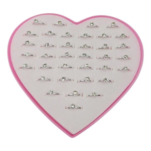 Producto - ANILLOS PLATEADO C/PIEDRA STRASS MEDIANO X 36 ESTUCHE CORAZON 1848-2