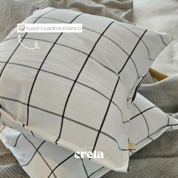 Producto - Funda Almohadón Tusor Estampado Cuadros Blancos
