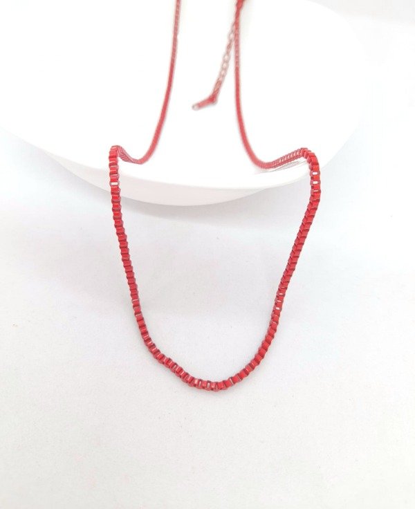 Producto - Cadena roja eslabón rectangular 45+5cm