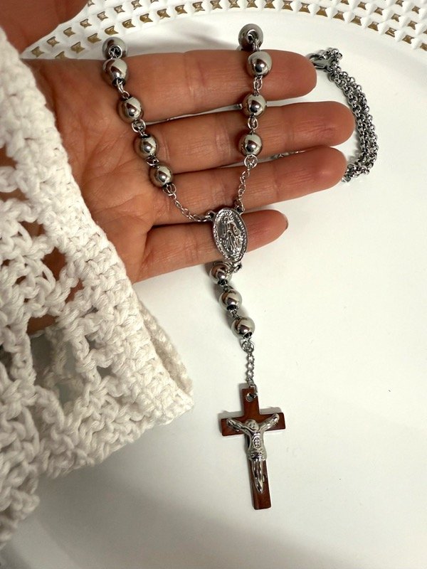 Producto - C392 Cadena Rosario bolitas 9mm acero quirúrgico