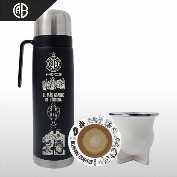 Producto - SET MATE PERSONALIZADO + TERMO MEDIA MANIJA BELGRANO CAMPEÓN V2 - 1