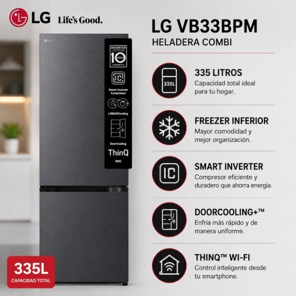 Producto - HELADERA COMBI LG VB33BPM - 335 L - NEGRO MATE