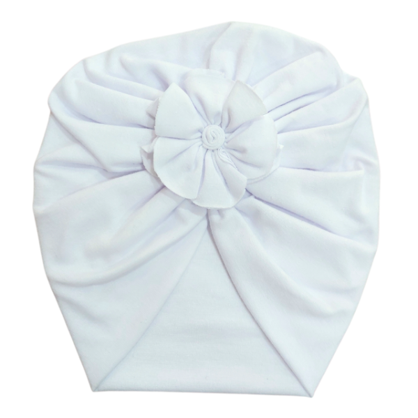 Producto - Turbante beba liso con flor blanco