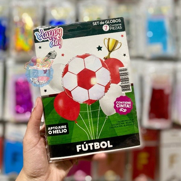 Producto - Set de globos Futbol blanco y rojo 7pcs