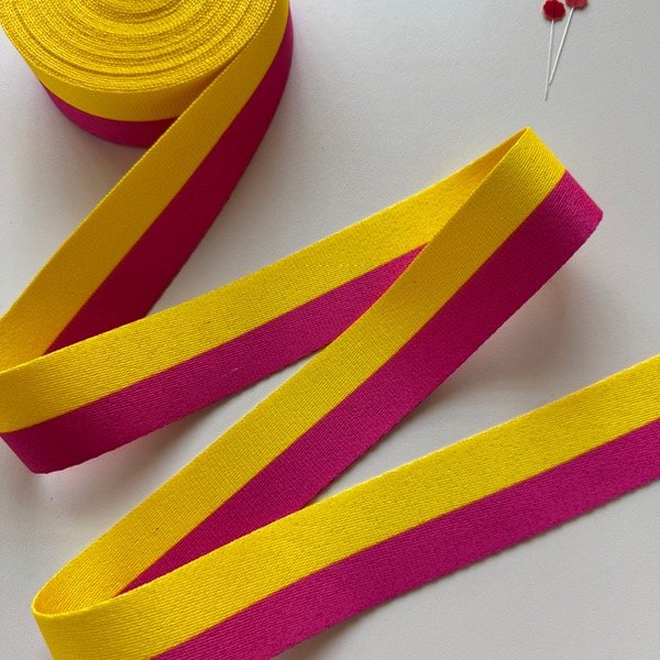 Producto - Cinta Rayada bicolor amarillo y fucsia - Pase 40 x 3mts
