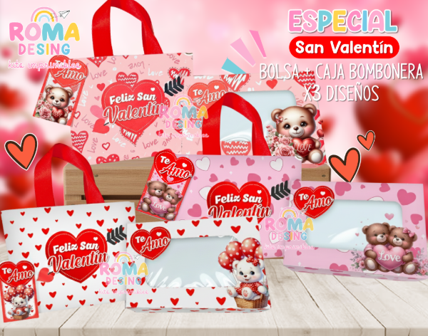 Producto - Bolsas + caja bombonera + Tags San Valentin