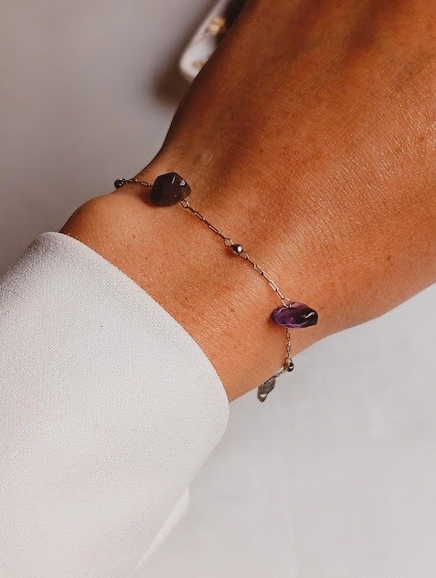 Producto - Pulsera con escallas de piedra amatista - Acero quirúrgico