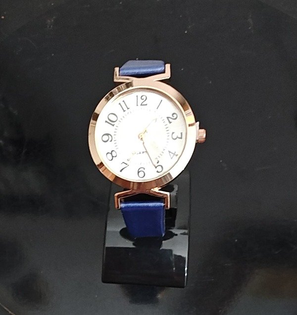 Producto - Reloj Redondo Esfera Dorada Malla Eco Cuero Azul