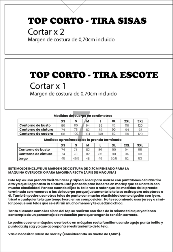 Producto - Top corto - Molde digital - PDF descargable - 1