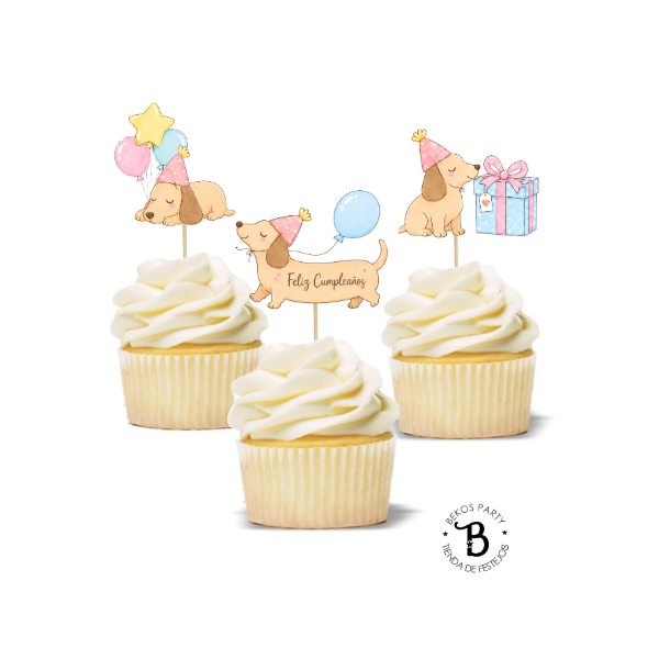 Producto - Topper cupcake silueta x 6 Perro Salchicha