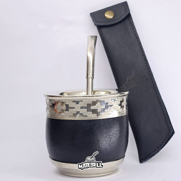 Producto - MATE ROMA + BOMBILLA ALPACA + BOMBILLERO CUERO