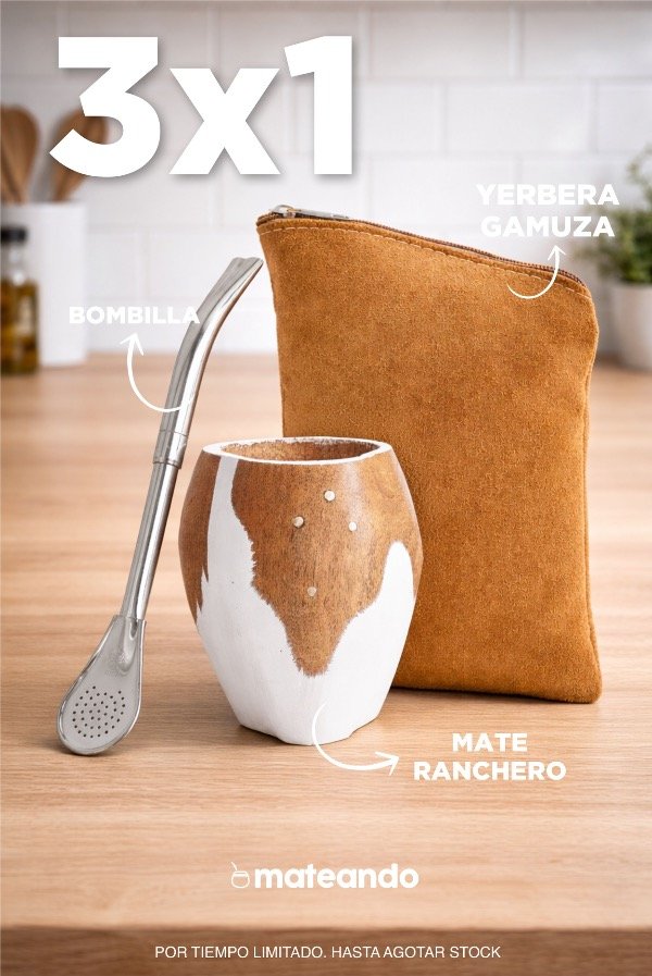Producto - 3x1 - MATE RANCHERO + BOMBILLA + YERBERA GAMUZA