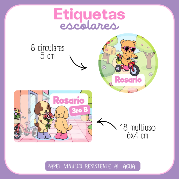 Producto - ETIQUETAS ESCOLARES VINILICAS TROQUELADAS