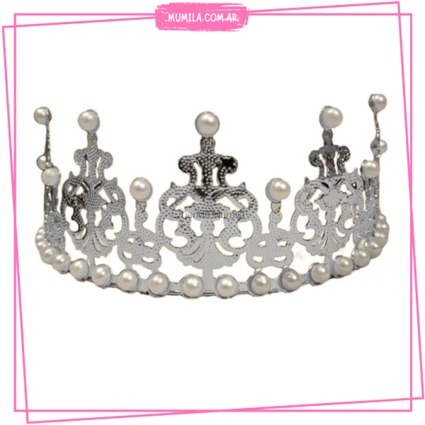 Producto - Corona plateada tiara perlas