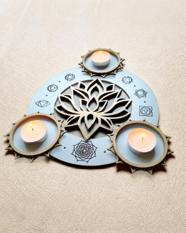 Producto - Portavelas Flor de Loto y 7 Chakras - 3 Velas o Cristales - 0