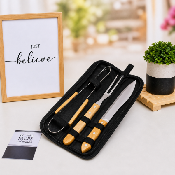 Producto - Set asado x3 piezas mango madera con estuche