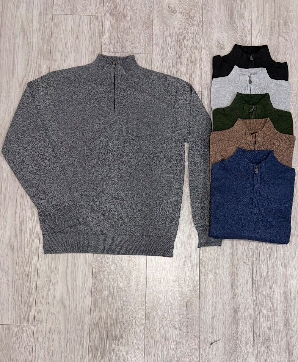 Sweater de medio cierre con hilo esmerilado