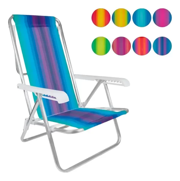 Producto - Reposera Sillón Camping Surtidos 8 Pos Aluminio Mor Color Multicolor