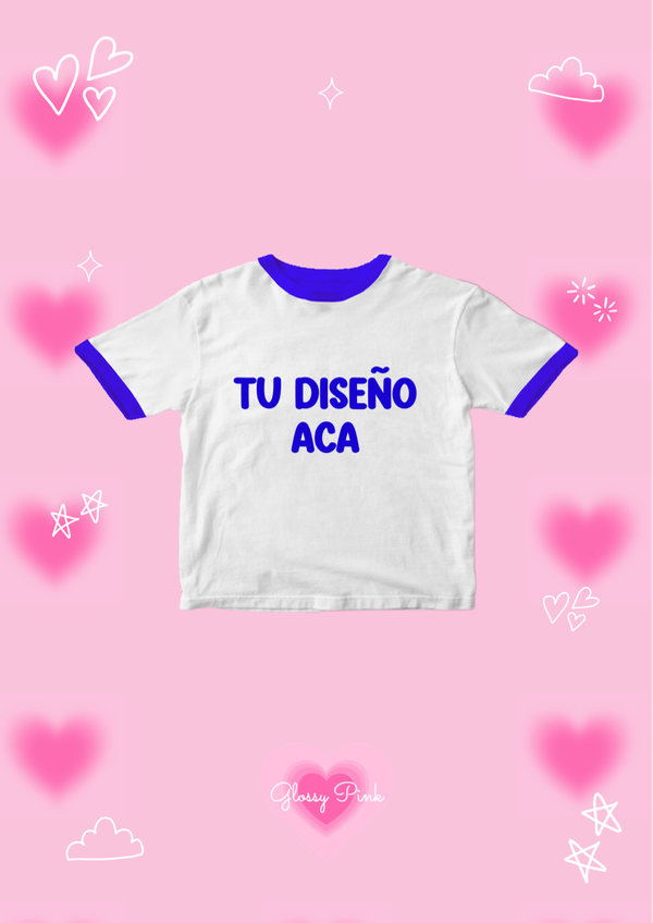Baby tee con detalles en azul DTF
