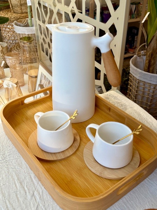 Producto - SET X6 TAZAS DE PORCELANA CON PLATITO DE MADERA