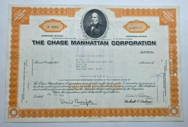 Producto - Certificado de Acciones (Firma autógrafa de David Rockefeller 1969) - 0