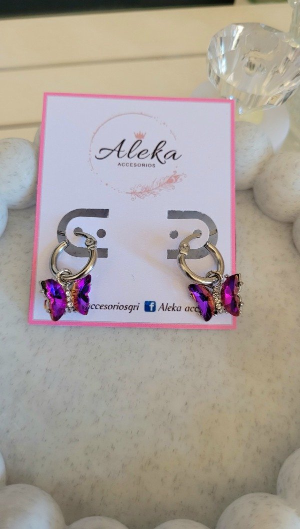 Producto - Argollas dije mariposa púrpura de acero quirúrgico - 2