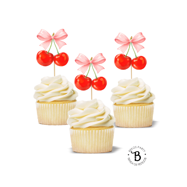 Producto - Topper Cupcake silueta x 6 Cerezas Coquette