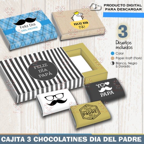 Producto - Kit Imprimible Dia del Padre Caja 3 Chocolatines Editable