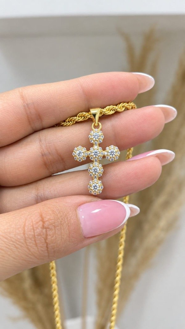 Producto - Cadena y Dije Cruz de Circonias en Goldfilled - 0
