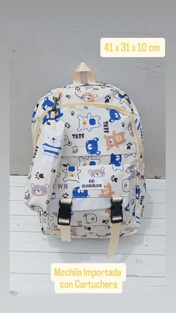 Producto - MOCHILA IMPORTADA AMARILLO PASTEL OSITOS CON CARTUCHERA