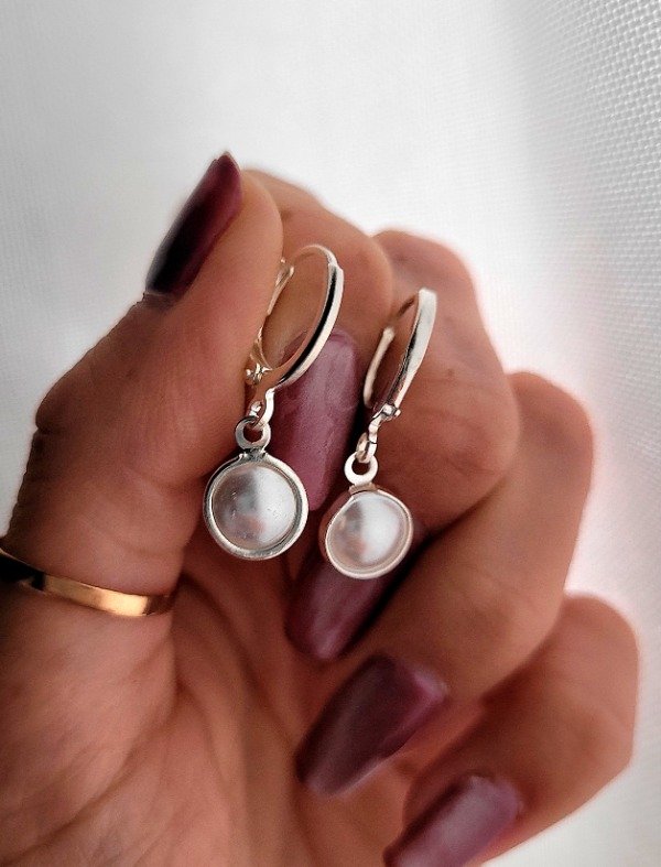Producto - Aros cierre cubano + mitad de perla Plata 925