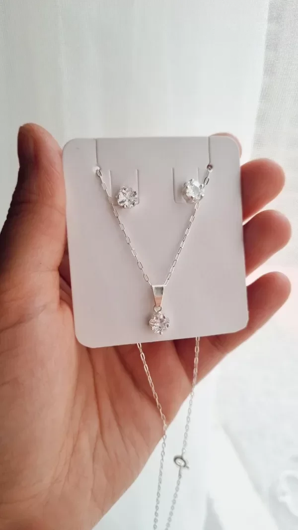 Producto - Conjunto plata 900 aros + collar estrella blanca